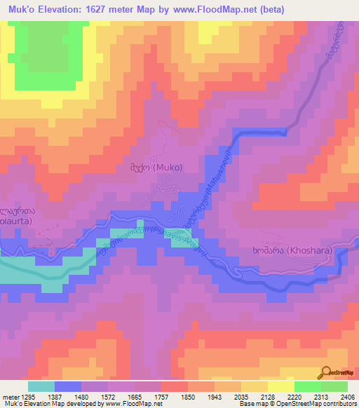 Muk'o,Georgia Elevation Map