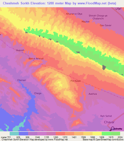 Cheshmeh Sorkh,Iran Elevation Map