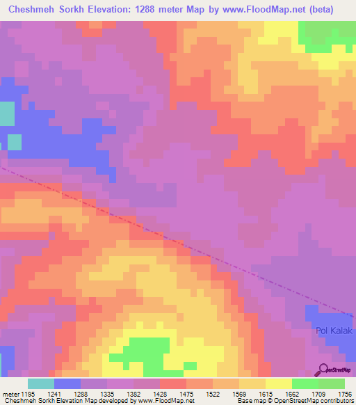 Cheshmeh Sorkh,Iran Elevation Map