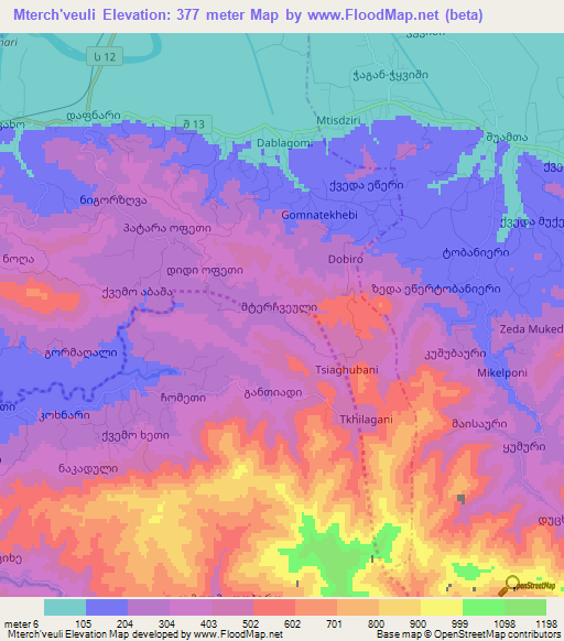 Mterch'veuli,Georgia Elevation Map
