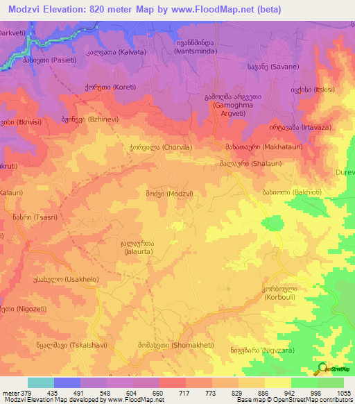 Modzvi,Georgia Elevation Map