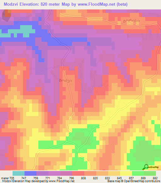 Modzvi,Georgia Elevation Map