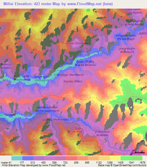 Milisi,Georgia Elevation Map