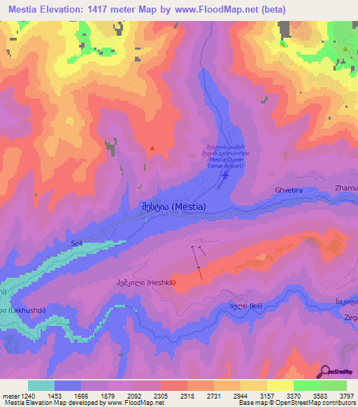 Mestia,Georgia Elevation Map