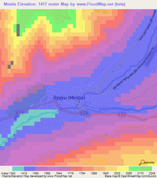 Mestia,Georgia Elevation Map