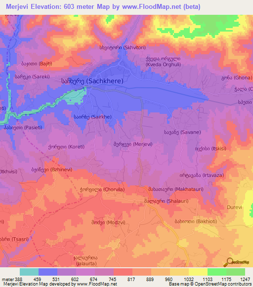 Merjevi,Georgia Elevation Map