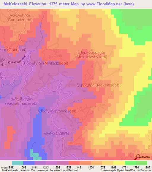 Mek'eidzeebi,Georgia Elevation Map
