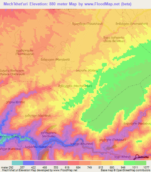 Mech'khet'uri,Georgia Elevation Map