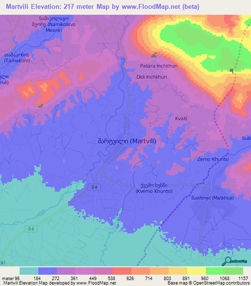 Martvili,Georgia Elevation Map
