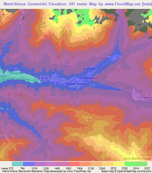 Marts'khena Gentsvishi,Georgia Elevation Map