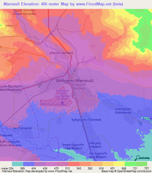 Marneuli,Georgia Elevation Map
