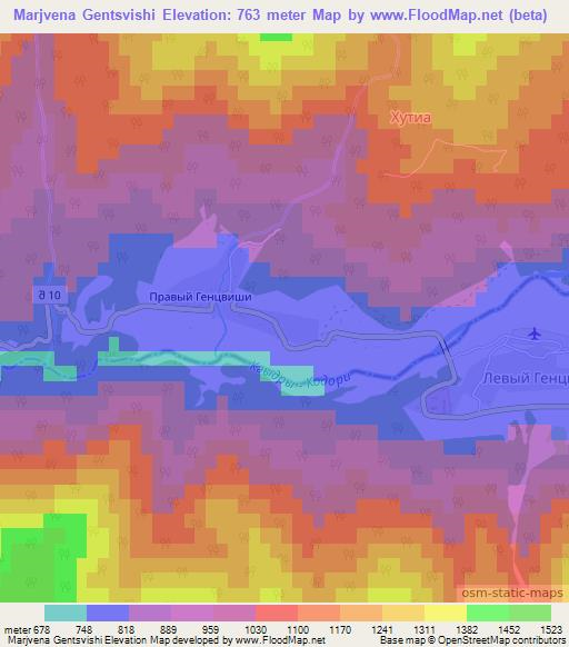 Marjvena Gentsvishi,Georgia Elevation Map