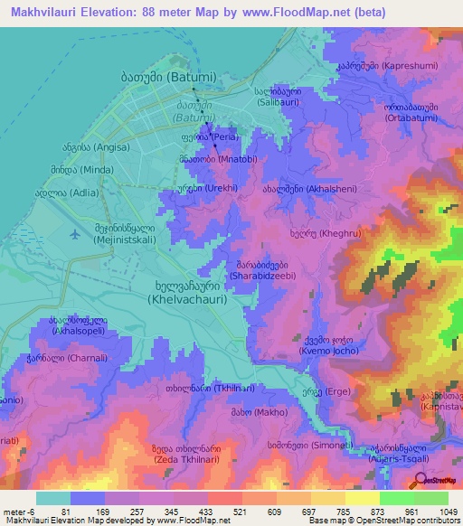 Makhvilauri,Georgia Elevation Map