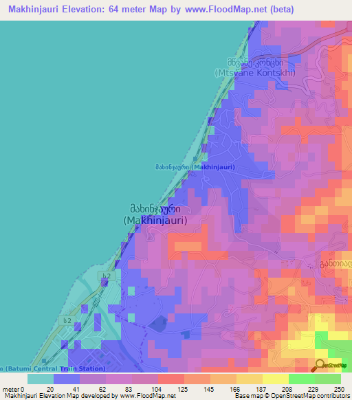 Makhinjauri,Georgia Elevation Map