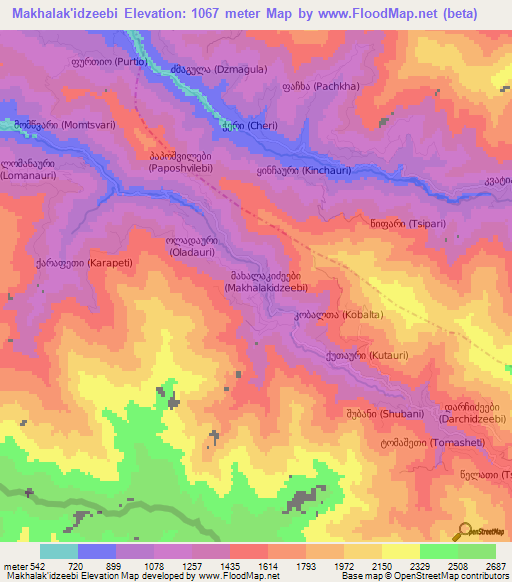 Makhalak'idzeebi,Georgia Elevation Map
