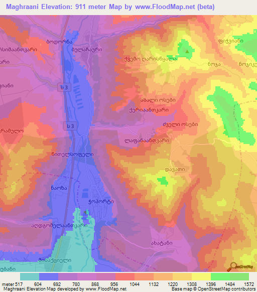 Maghraani,Georgia Elevation Map