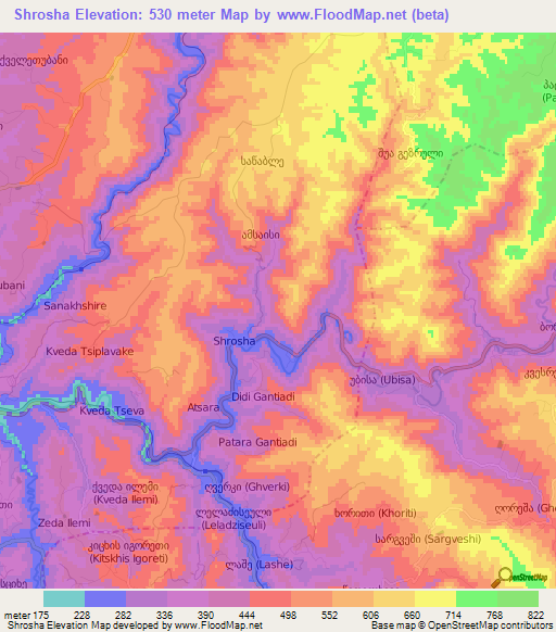 Shrosha,Georgia Elevation Map