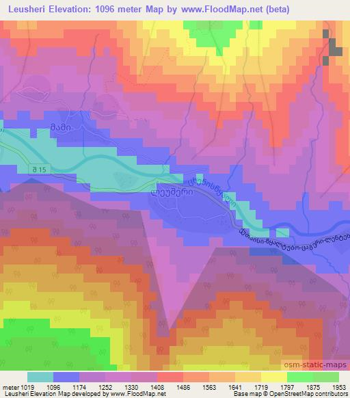 Leusheri,Georgia Elevation Map