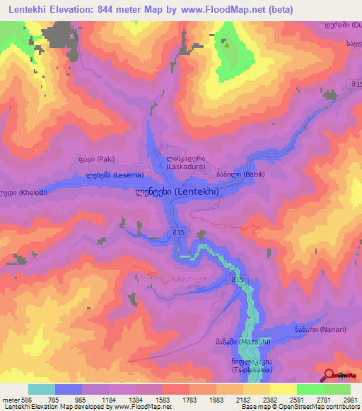 Lentekhi,Georgia Elevation Map