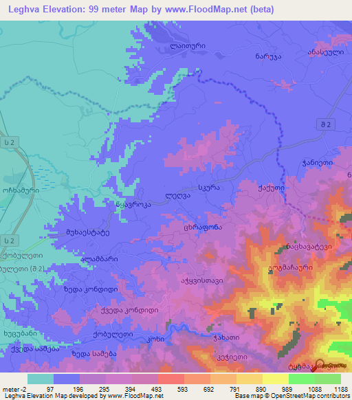 Leghva,Georgia Elevation Map