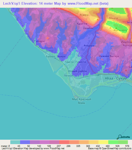 Lech'k'op'i,Georgia Elevation Map