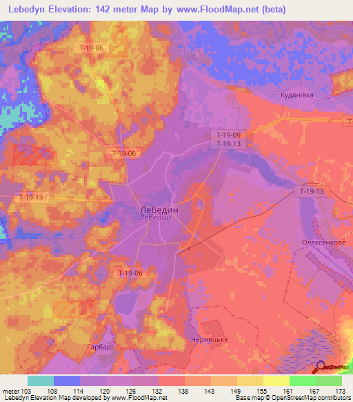 Lebedyn,Ukraine Elevation Map