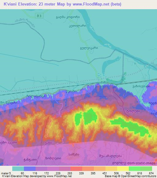 K'viani,Georgia Elevation Map
