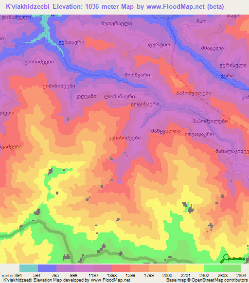 K'viakhidzeebi,Georgia Elevation Map