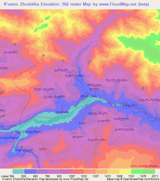 K'vemo Zhoshkha,Georgia Elevation Map