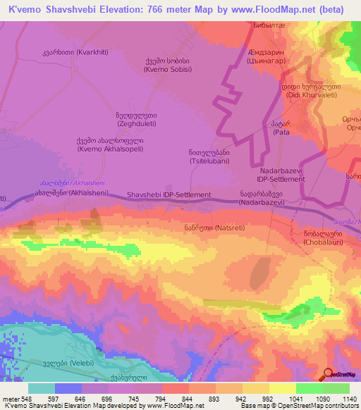 K'vemo Shavshvebi,Georgia Elevation Map