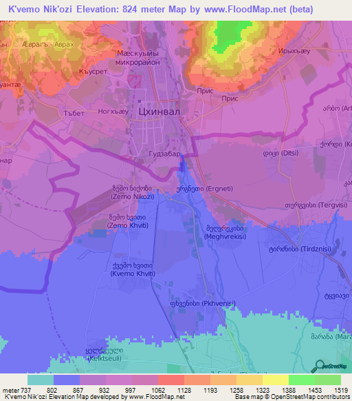 K'vemo Nik'ozi,Georgia Elevation Map