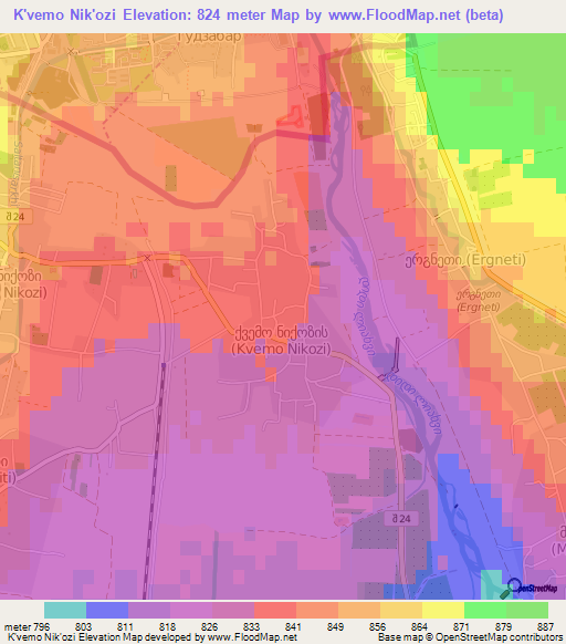 K'vemo Nik'ozi,Georgia Elevation Map