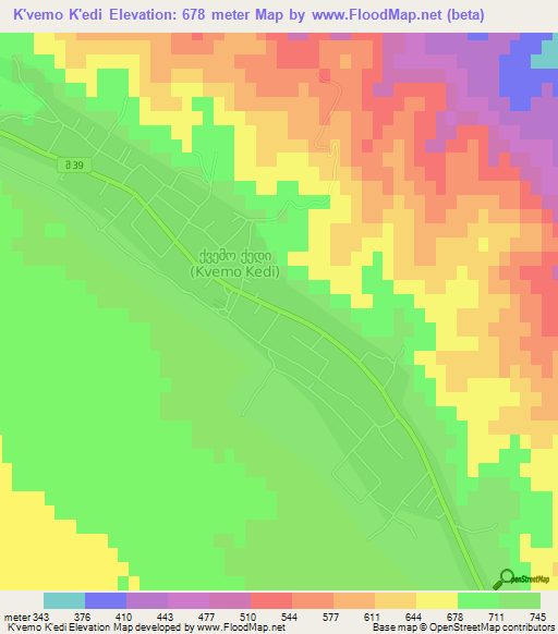 K'vemo K'edi,Georgia Elevation Map