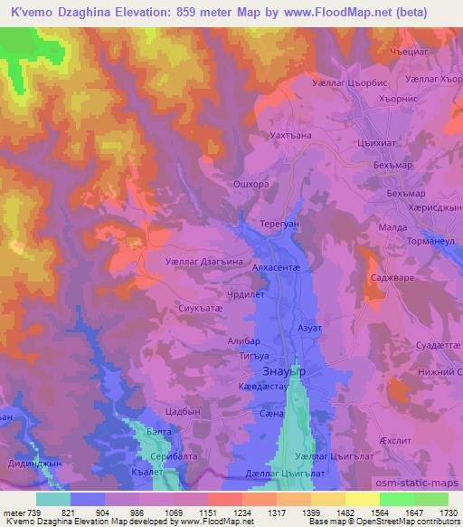 K'vemo Dzaghina,Georgia Elevation Map