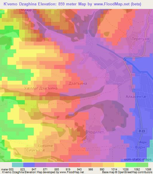 K'vemo Dzaghina,Georgia Elevation Map