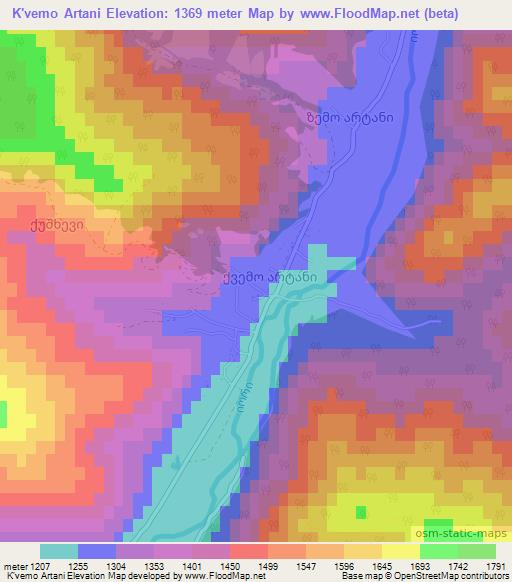 K'vemo Artani,Georgia Elevation Map