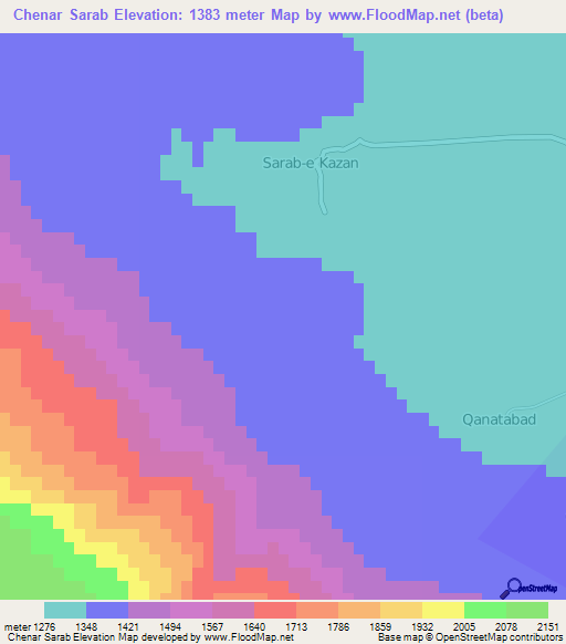 Chenar Sarab,Iran Elevation Map
