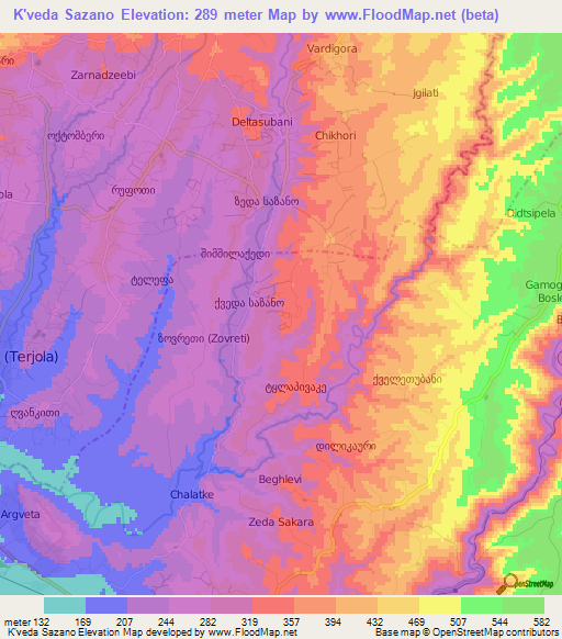 K'veda Sazano,Georgia Elevation Map