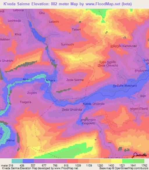 K'veda Sairme,Georgia Elevation Map