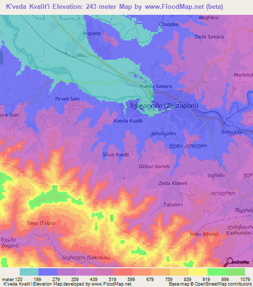 K'veda Kvalit'i,Georgia Elevation Map