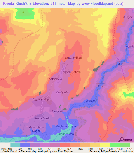 K'veda Kinch'kha,Georgia Elevation Map
