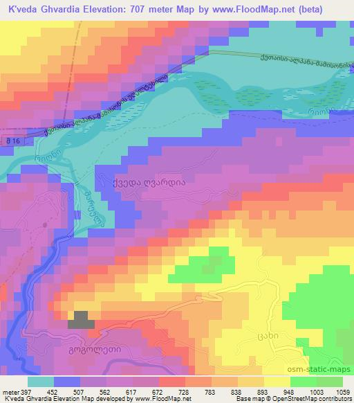 K'veda Ghvardia,Georgia Elevation Map