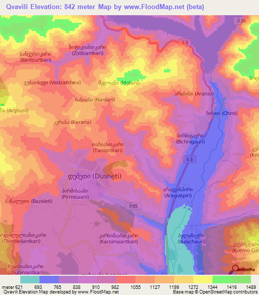 Qvavili,Georgia Elevation Map