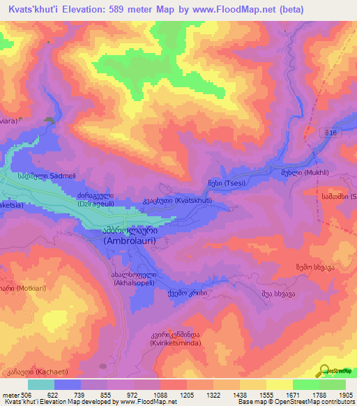 Kvats'khut'i,Georgia Elevation Map