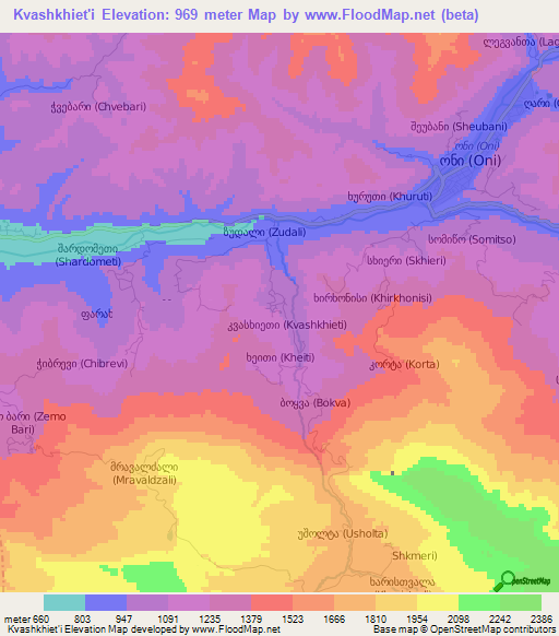 Kvashkhiet'i,Georgia Elevation Map