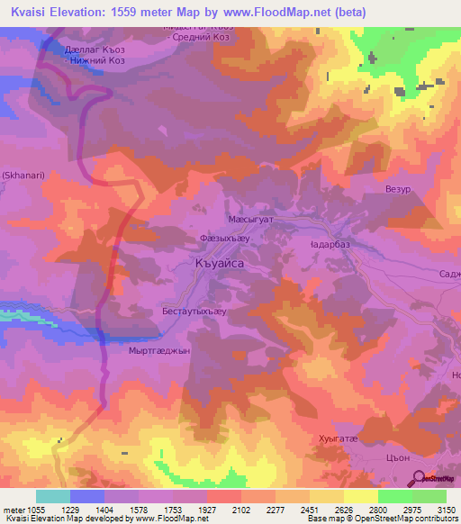 Kvaisi,Georgia Elevation Map