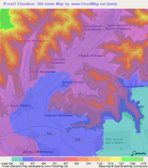 K'oret'i,Georgia Elevation Map
