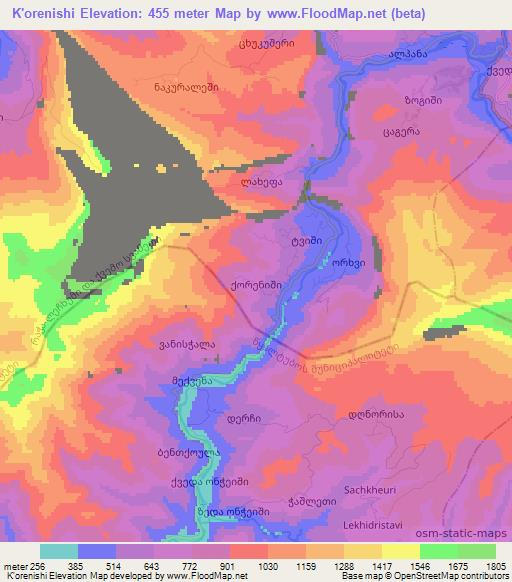 K'orenishi,Georgia Elevation Map