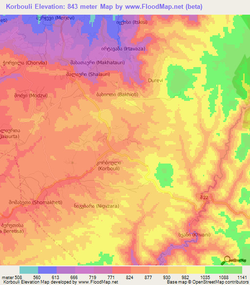 Korbouli,Georgia Elevation Map