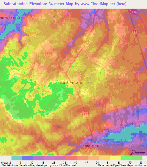 Saint-Antoine,Canada Elevation Map